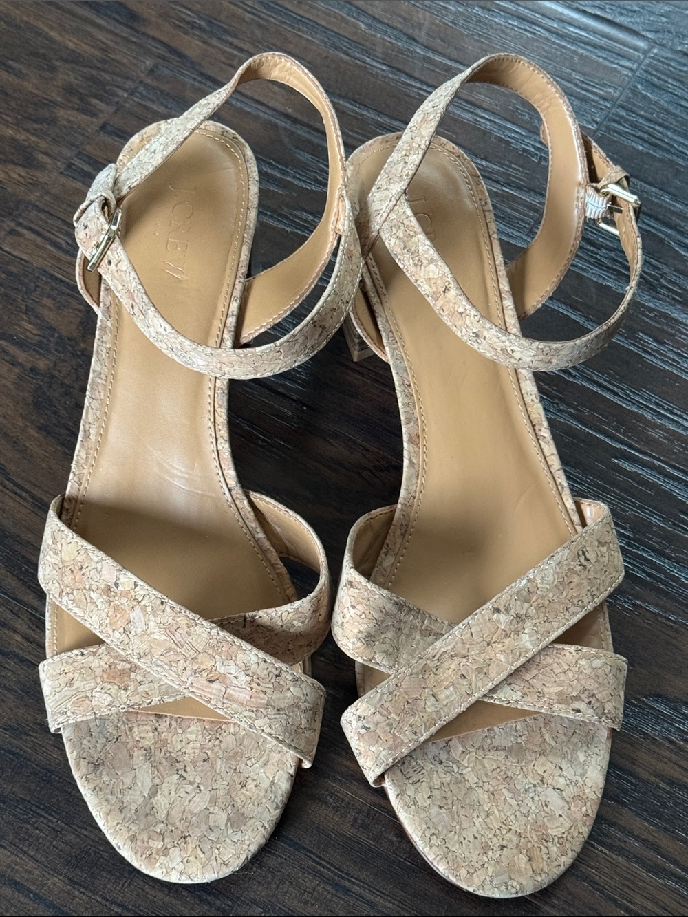 J. Crew Cork-Textured Tan Ankle-Strap Sandals